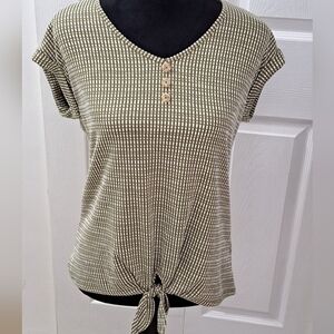 Como Blu Olive & Cream Front Tie Top    Size S/P